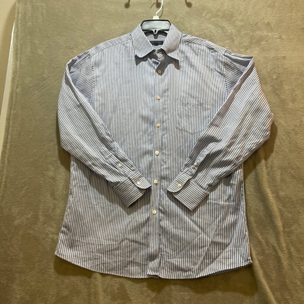 John W.‎ Nordstrom Mens Striped Egyptian Cotton Button-Up Shirt L Blue/White